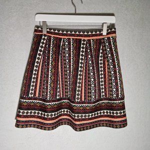 Boho Quilted Skirt Skater Mini Fall Geometric Print Size M